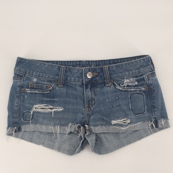 American Eagle Outfitters Pants - AE Jean distressed patched frayed hem shorts Sz 2